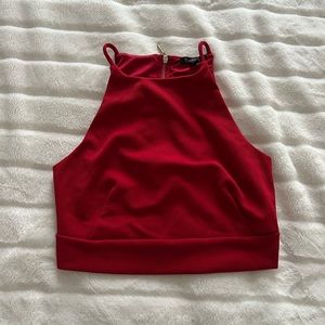 Red high neck Zip Up Crop Top | Dynamite